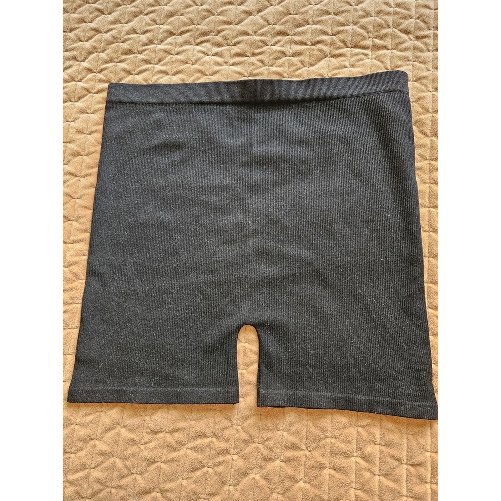 Bozzolo Black High Waist Seamless Ribbed Biker Shorts Stretch Knit, Plus 2X/3X